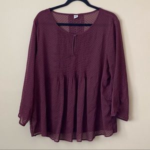 Old Navy burgundy sheer peasant blouse with dots